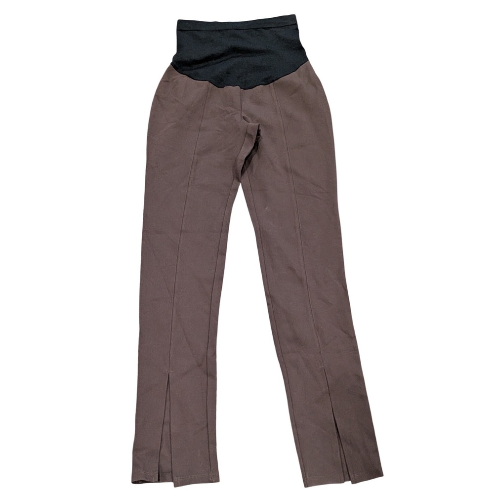 NWT Old Navy Brown Maternity Flare Pants Sz SMALL Front Slit Leggings Belly Band